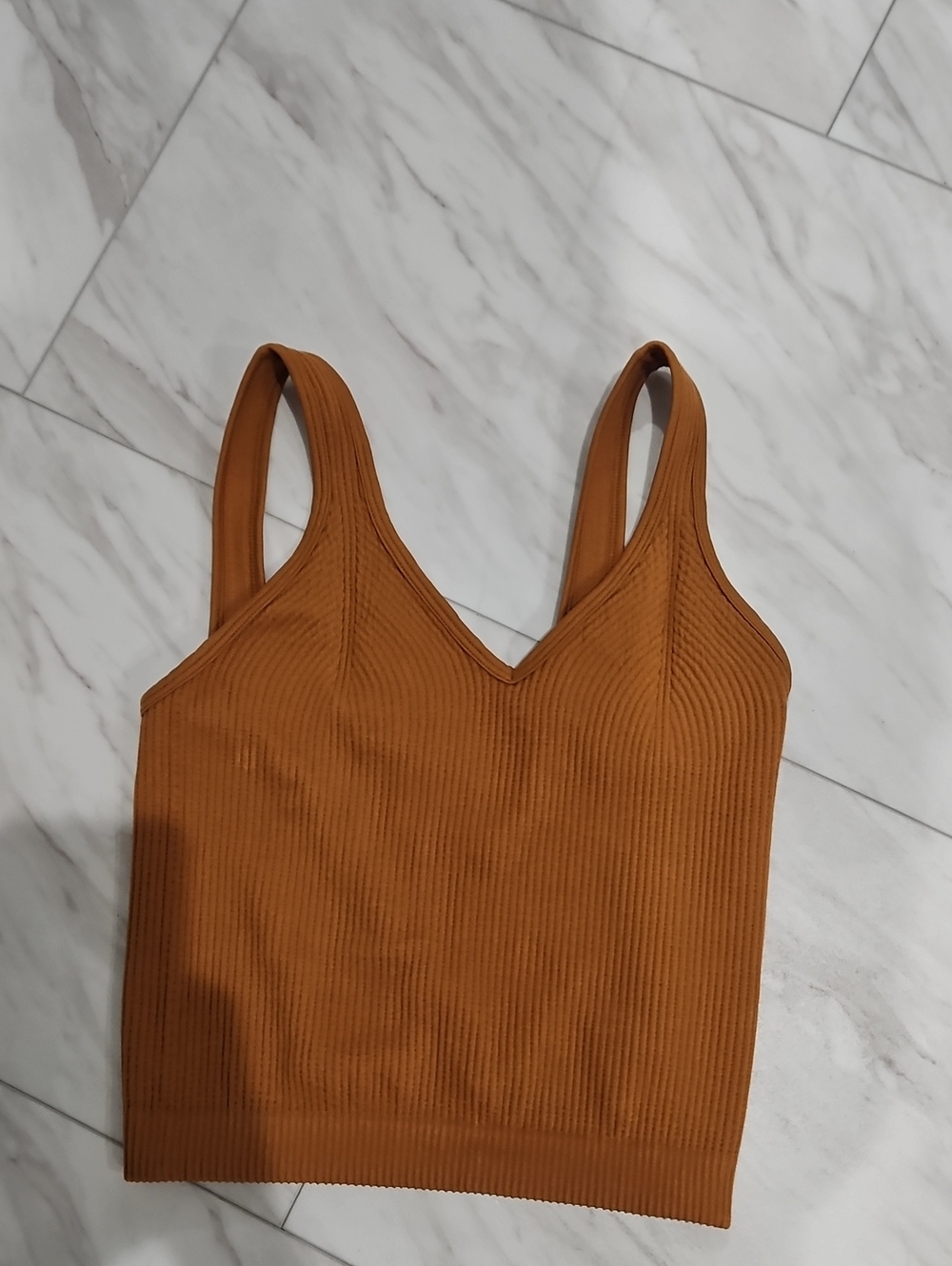 Ribbed V-Neck Crop Tank Top in Rust Brown